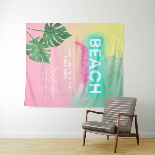 Neon Beach Gelieve te Bachelorette roze gradiëntpa Wandkleed (In Situ (horizontaal))