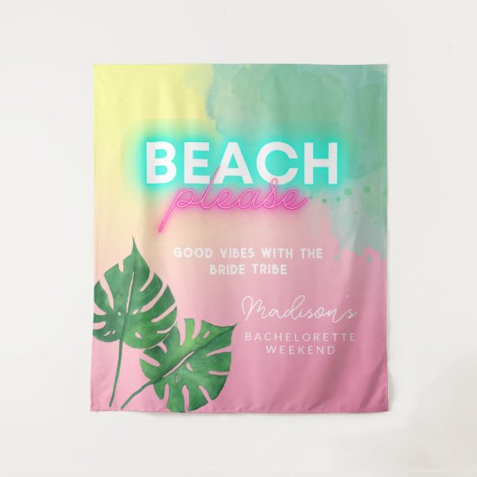 Neon Beach Gelieve te Bachelorette roze gradiëntpa Wandkleed (Voorkant)