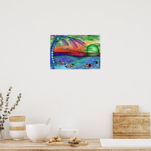 "Neon Beach" Psychedelic 11x13 Wall Poster (Keuken)