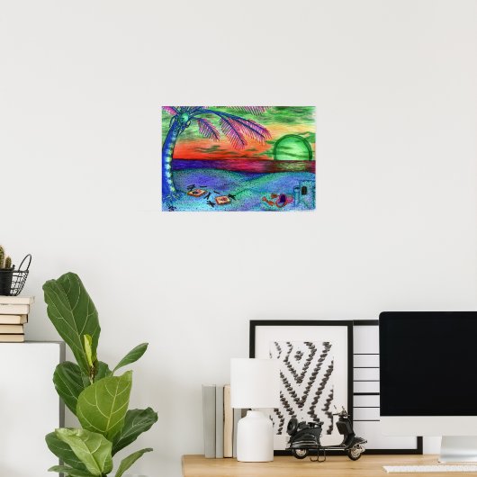 "Neon Beach" Psychedelic 11x13 Wall Poster (Thuiskantoor)