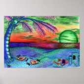 "Neon Beach" Psychedelic 11x13 Wall Poster (Voorkant)