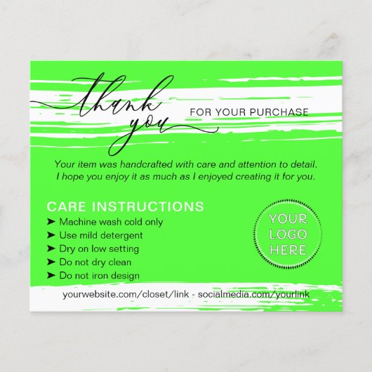 Neon Bedankt Was Tips Verzorgingsinstructie Flyer (Voorkant)