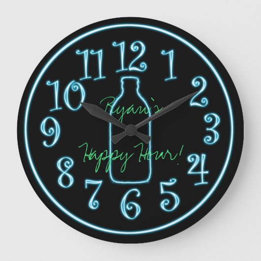 Neon Beer Bottle Add Name Happy Hour Clock Grote Klok (Voorkant)