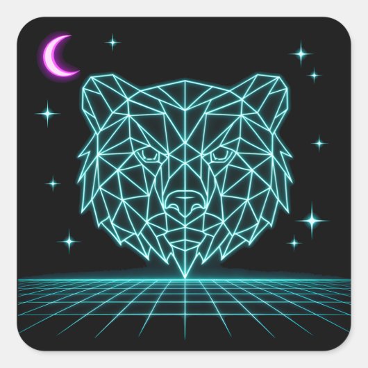 Neon Beer Synthwave - Retro Bos Beest Vierkante Sticker (Voorkant)