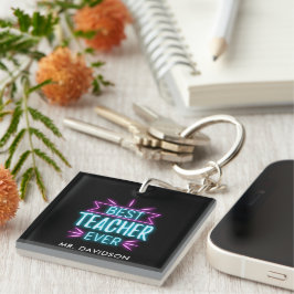 Neon | Beste leraar ooit Monogram Bedankt Sleutelhanger