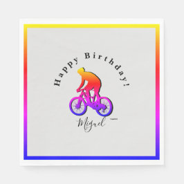 Neon Bicycle Rider Happy Birthday Napkin Servet