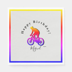 Neon Bicycle Rider Happy Birthday Napkin Servet