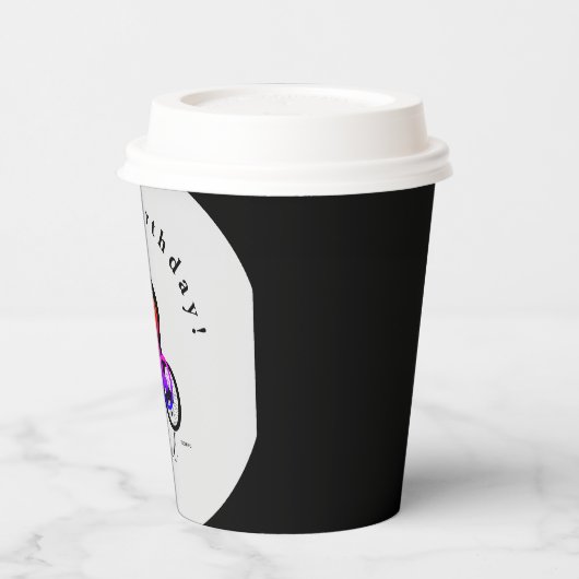 Neon Bicycle Rider Happy Birthday Paper Cups Papieren Bekers (Links)