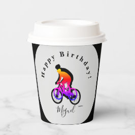 Neon Bicycle Rider Happy Birthday Paper Cups Papieren Bekers