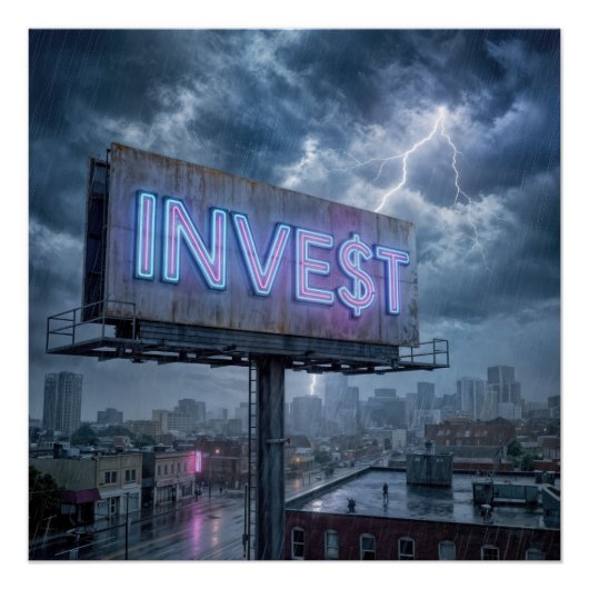 Neon Billboard with INVEST Text Perfect Poster (Voorkant)