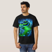 Neon Bioluminescent Crocodile T-Shirt Design. (Voorkant volledig)