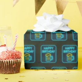 Neon Birthday Beer Mok op zwart Cadeaupapier