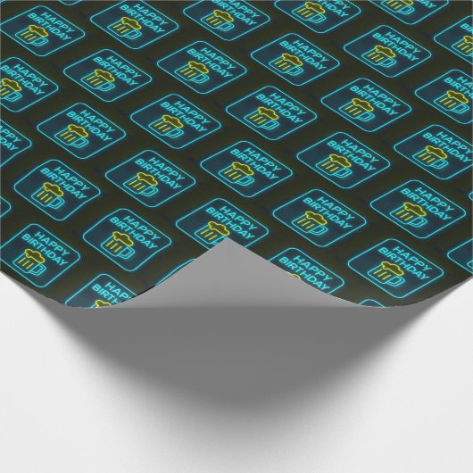 Neon Birthday Beer Mok op zwart Cadeaupapier (Hoek)