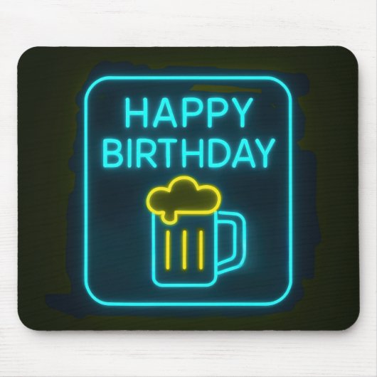 Neon Birthday Beer Mok op zwart Muismat (Voorkant)