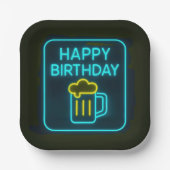 Neon Birthday Beer Mok op zwart Papieren Bordje (Voorkant)