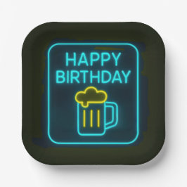 Neon Birthday Beer Mok op zwart Papieren Bordje
