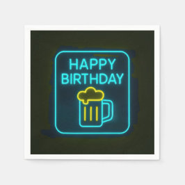Neon Birthday Beer Mok op zwart Servet