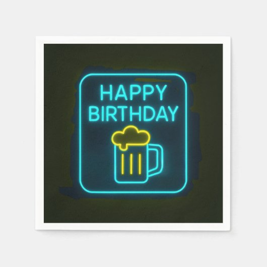 Neon Birthday Beer Mok op zwart Servet (Voorkant)