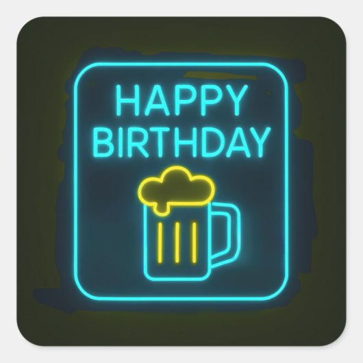 Neon Birthday Beer Mok op zwart Vierkante Sticker (Voorkant)