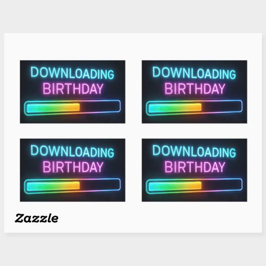 Neon Birthday Computer Downloading Bar Rechthoekige Sticker (Vel)