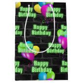 Neon Birthday en Balloons op Brick Medium Cadeauzakje (Voorkant)