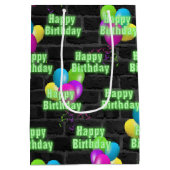 Neon Birthday en Balloons op Brick Medium Cadeauzakje (Achterkant)