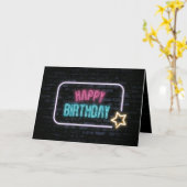 Neon Birthday Marquee op brick-kaart Kaart (Gele Bloem)