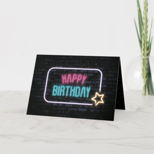 Neon Birthday Marquee op brick-kaart Kaart (Voorkant)