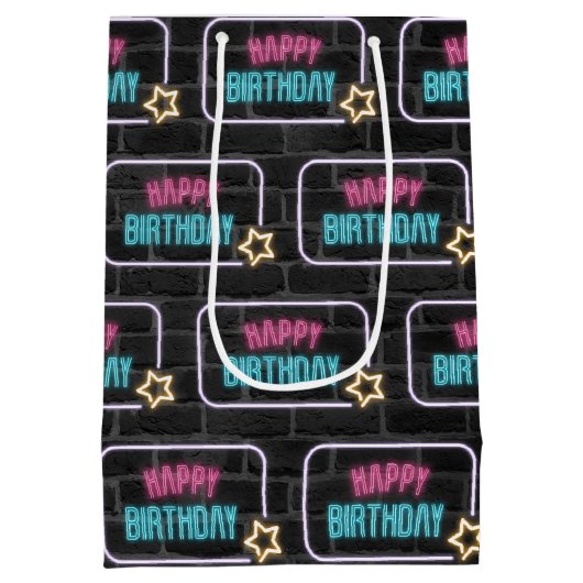 Neon Birthday Marquee op Brick Medium Cadeauzakje (Achterkant)