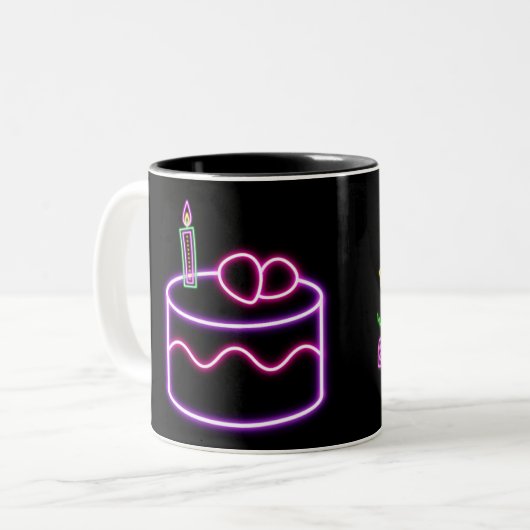 Neon birthday mug tweekleurige koffiemok (Voorkant links)