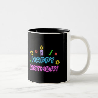Neon birthday mug tweekleurige koffiemok