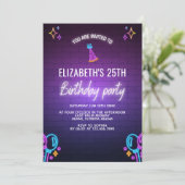 Neon Birthday Party Invitation Brick Wall Style Kaart (Staand voorkant)