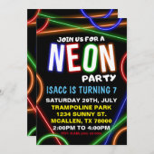 Neon Birthday Party Invitation Kaart (Voorkant / Achterkant)