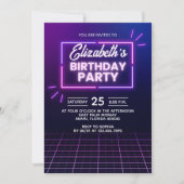 Neon Birthday Party Invitation Modern Glow Frame Kaart (Voorkant)