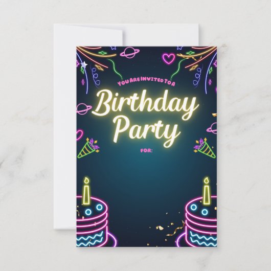 Neon Birthday Party Invitations Customizable Kaart (Voorkant)