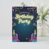 Neon Birthday Party Invitations Customizable Kaart (Staand voorkant)