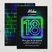 Neon Birthday-uitnodiging voor jongen 18th Birthda Kaart (Voorkant / Achterkant)