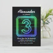 Neon Birthday-uitnodiging voor jongen 3rd Birthday Kaart (Staand voorkant)