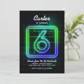 Neon Birthday-uitnodiging voor jongen 6th Birthday Kaart (Staand voorkant)