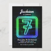 Neon Birthday-uitnodiging voor jongen 7th Birthday Kaart (Voorkant)