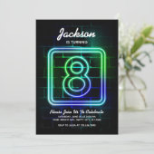 Neon Birthday-uitnodiging voor jongen 8th Birthday Kaart (Staand voorkant)