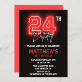 Neon Black 24e verjaardagsuitnodiging Mannen verja Kaart (Voorkant / Achterkant)