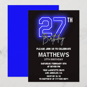 Neon Black 27e verjaardag uitnodigingen Mannen Spo