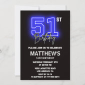 Neon Black 51e verjaardag uitnodigingen Mannen Spo (Voorkant)