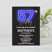 Neon Black 57e verjaardag uitnodigingen Mannen Spo (Staand voorkant)