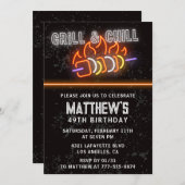 Neon Black Bbq Grill en Chill 49ste verjaardag Kaart (Voorkant / Achterkant)