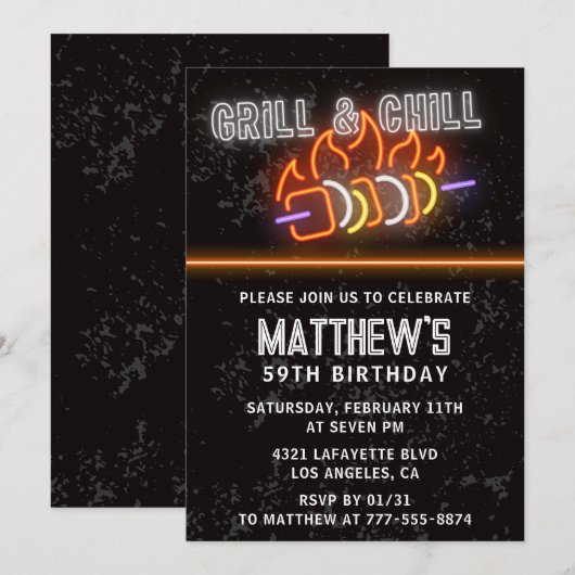 Neon Black Bbq Grill en Chill 59ste verjaardag Kaart (Voorkant / Achterkant)