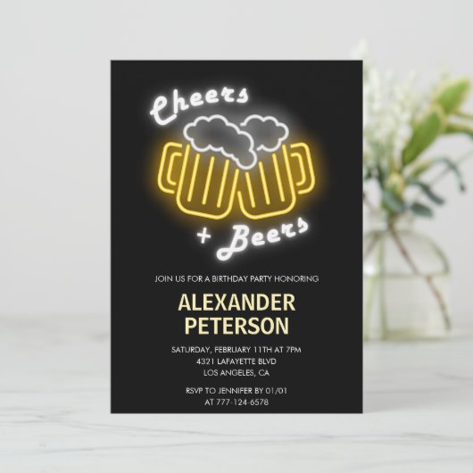 Neon Black Cheers and Beers Mannen 39ste verjaarda Kaart (Staand voorkant)