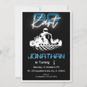 Neon Black Go-Kart Verjaardagsuitnodiging Kaart (Voorkant)