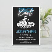 Neon Black Go-Kart Verjaardagsuitnodiging Kaart (Staand voorkant)